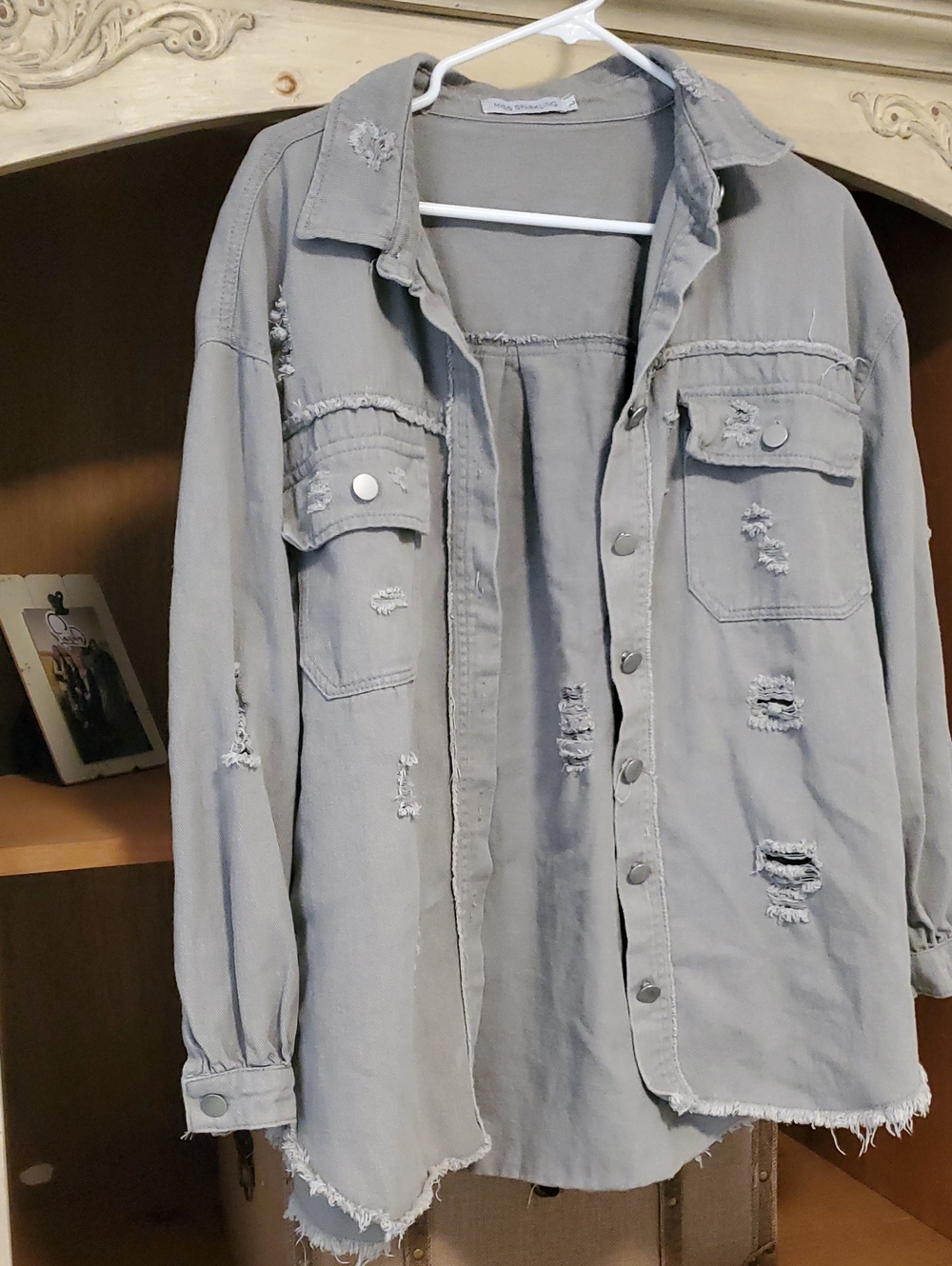 Lg Light Olive Utility Shacket - Distressed Overshirt